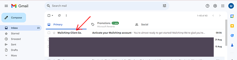 open mail to confirm mailchimp account registeration