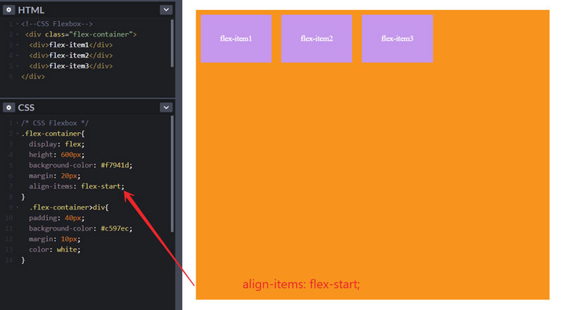 align items to flex start in css