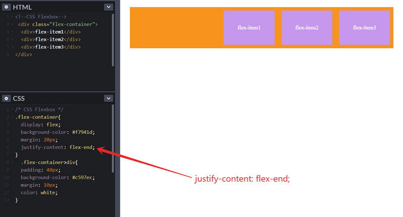 justify content flex end in css