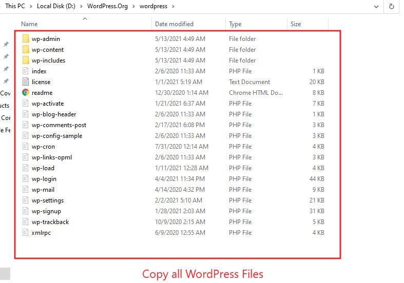 copy wordpress files