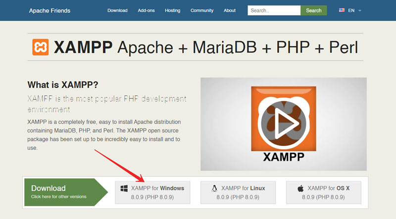 download XAMPP from apachefriends site