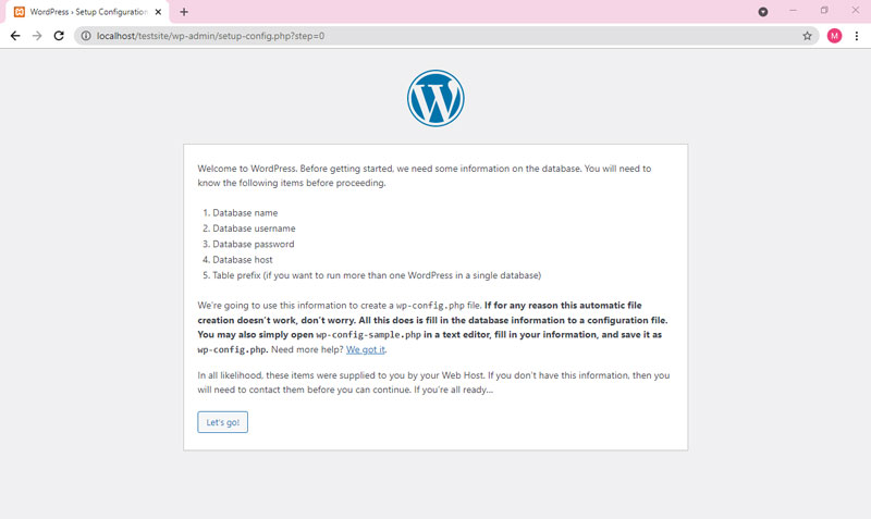 go and enter details to Install WordPress