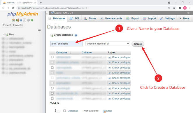 Create New MySQL Database for HTML form