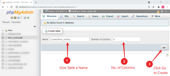 Create a Table in MySQL database