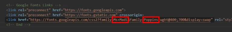 multiple google font names mentioned in the URL
