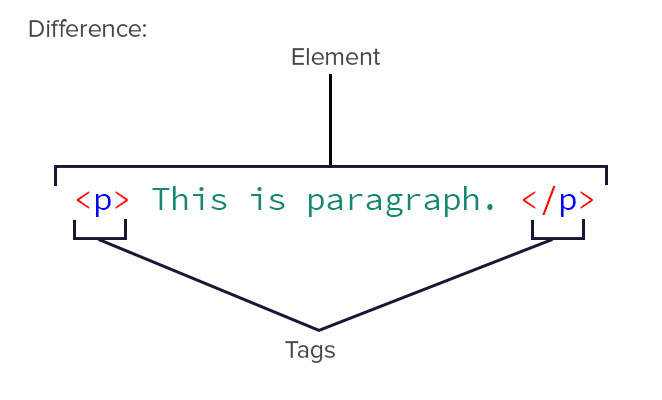 Difference between Elements and Tags Example