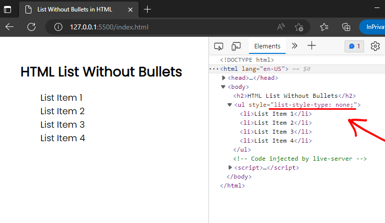 List without Bullets HTML Example