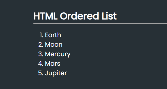 Ordered HTML List types