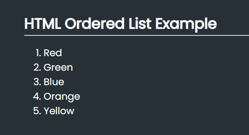 HTML Ordered List Example