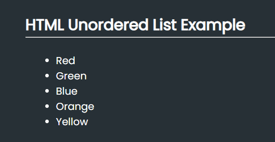 HTML Unordered List example