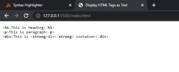 HTML Tags as Plain Text